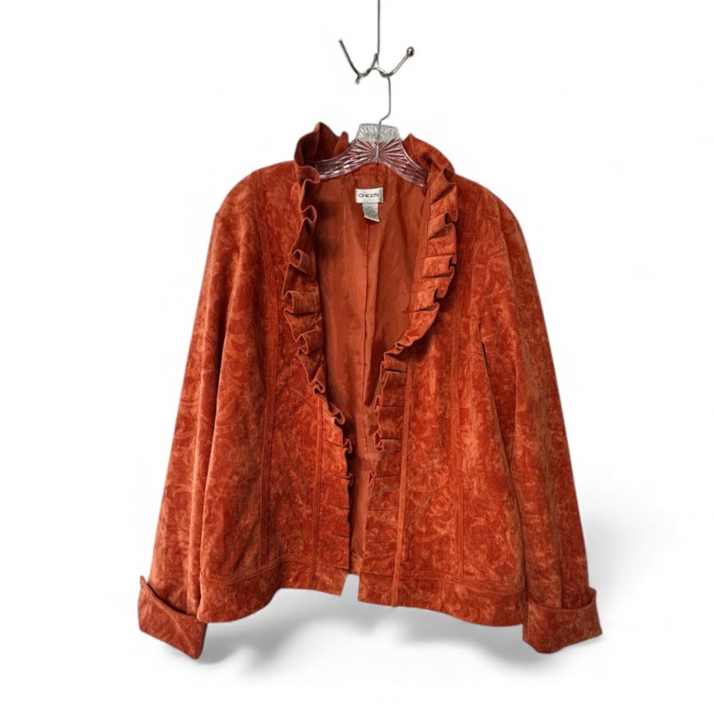 Chico's Rust Orange Ruffled Suede Jacket - Picture 5 of 9